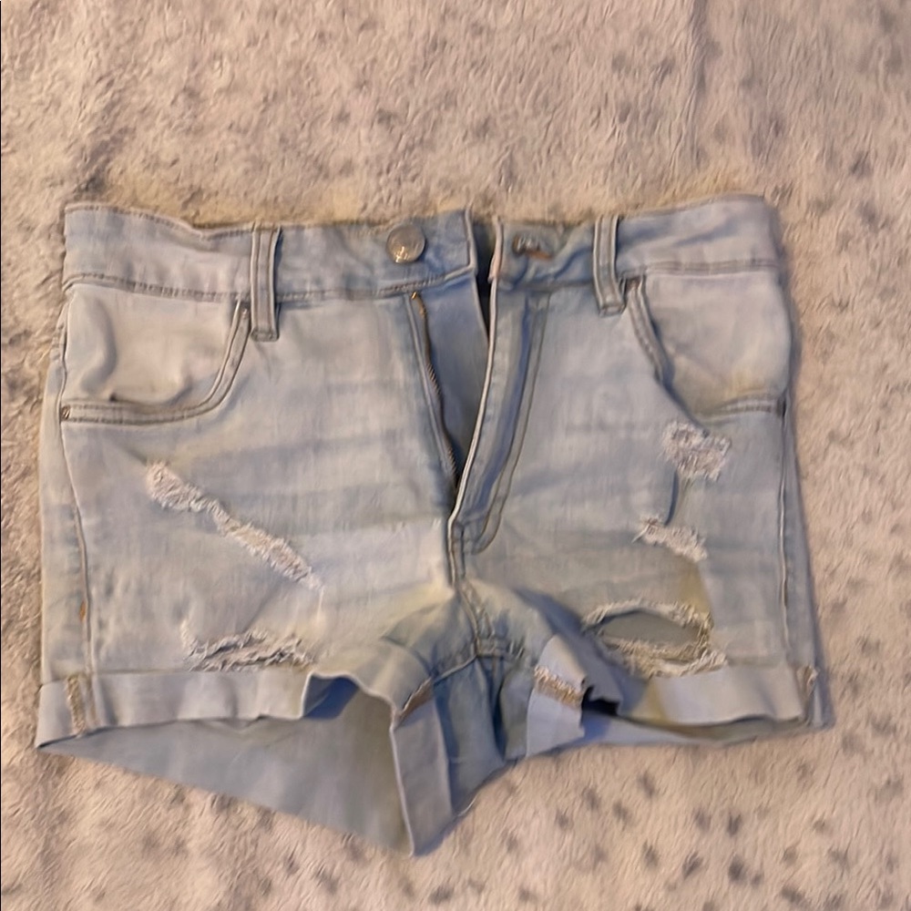 Light Blue Distressed Denim Shorts